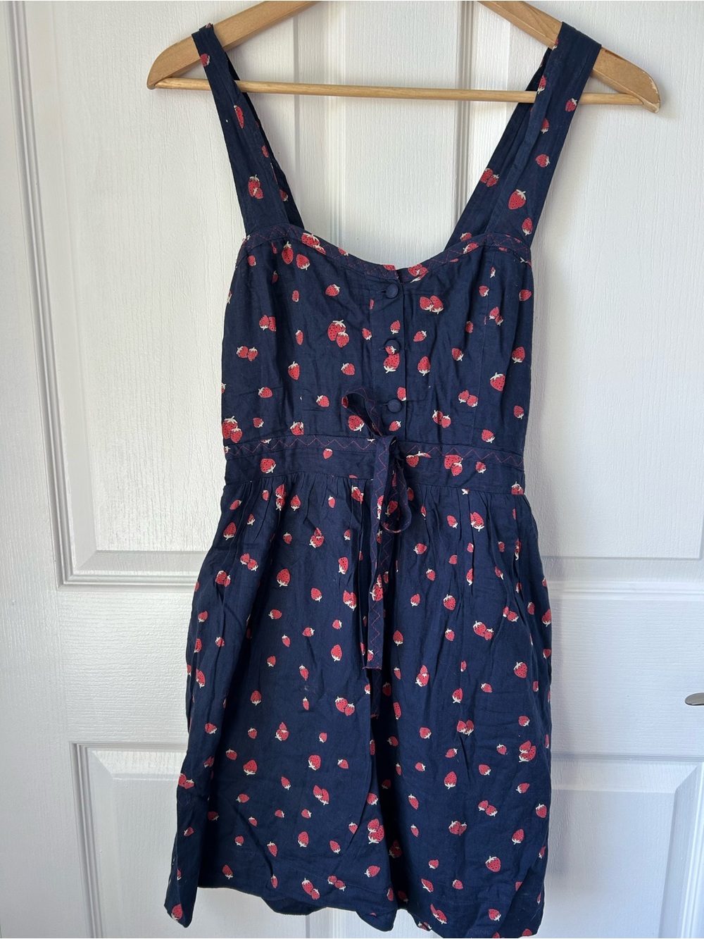 Cooperative Navy Mini Dress with Red Strawberry Print